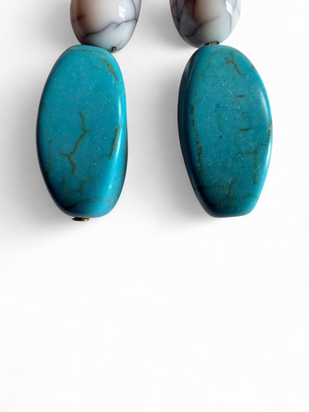 Handmade Turquoise Howlite Gold Dangle Earrings - Picture 5 of 7